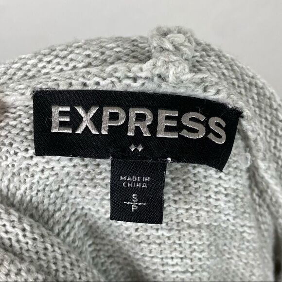 Express Light Grey Marled Knit Hooded Sweater - Picture 3 of 4
